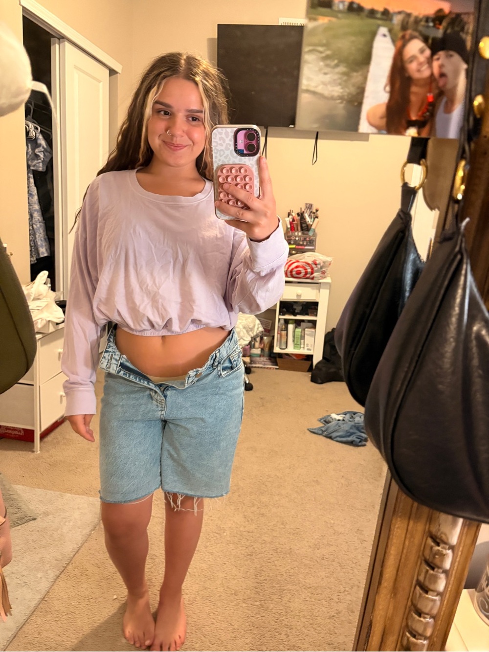 Women's Lavender Cropped Long-Sleeve Tee
